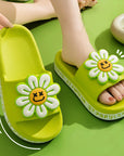 Girl wearing Green colored Summer Flower Anti-Slip Home Slippers for Women