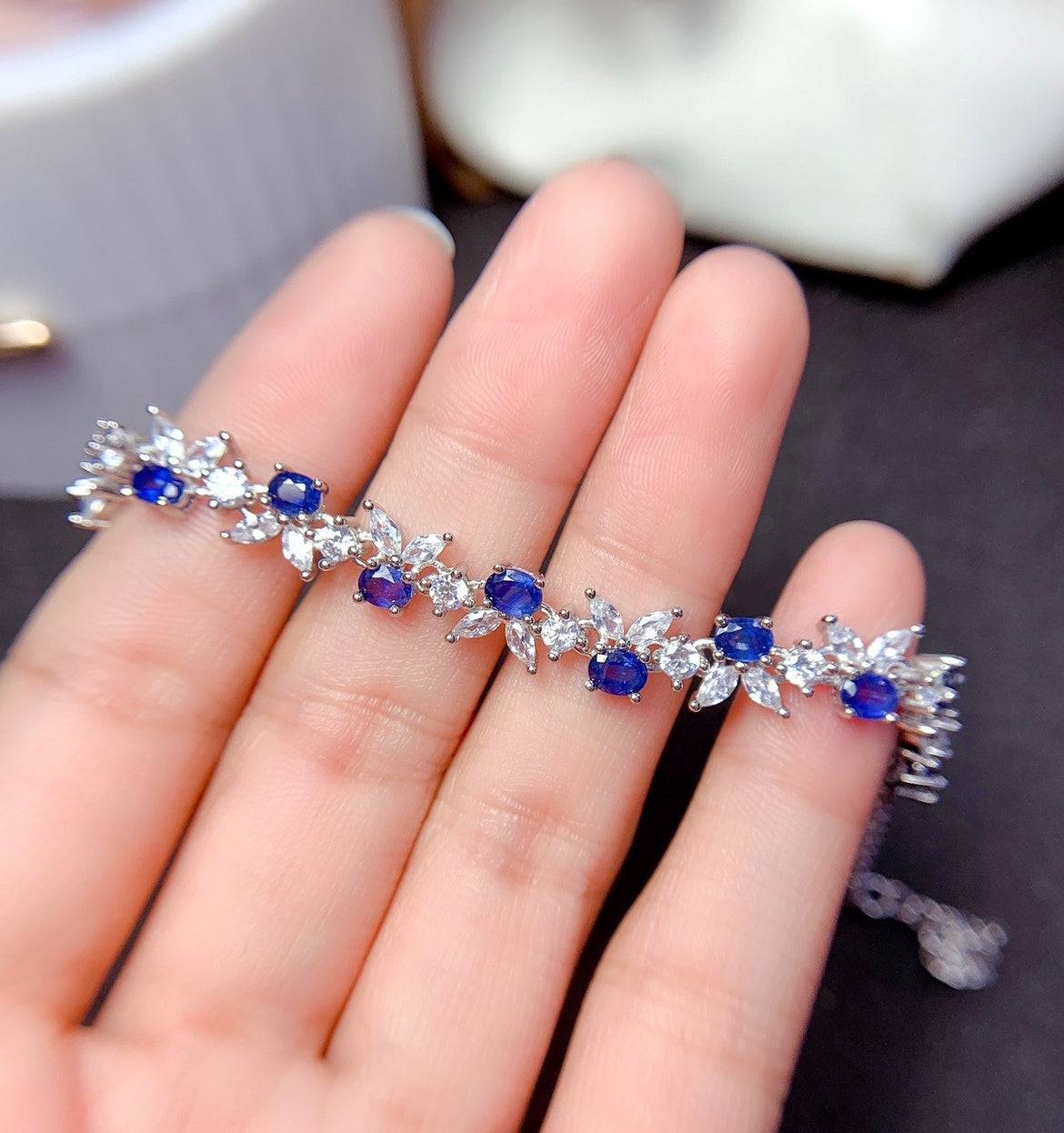 925 Sterling Silver Sapphire Bracelet for women