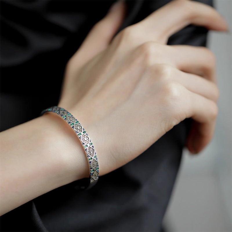 Silver Color Sparkling Zircon Bracelet in woman's hand