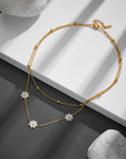 Fashion Jewelry Stainless Steel Flower DaisyFlower Necklace Double Layering Necklace Earrings Jeweley Set