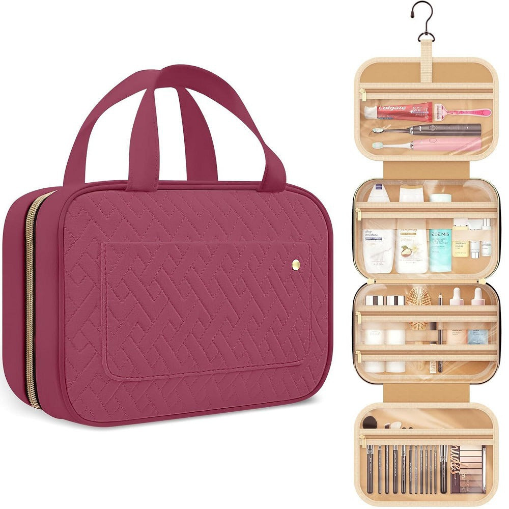 Maroon colored Travel Toiletry Bag Portable Bag With Hook