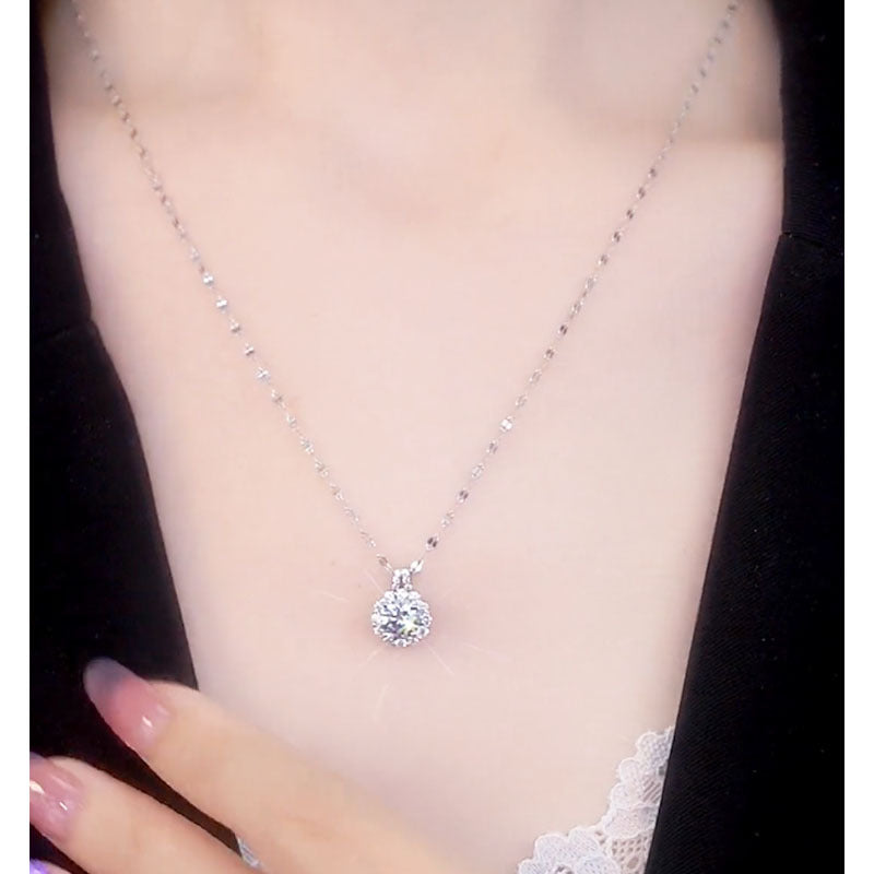 Girl wearing Sterling Silver Zircon Necklace for Women