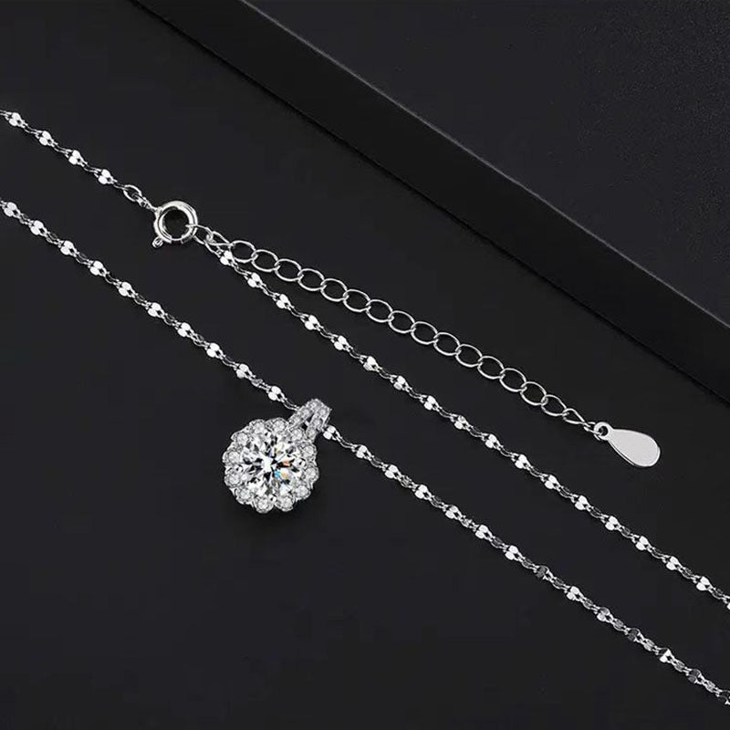 Sterling Silver Zircon Necklace with Chain for Women