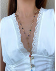 White dressed girl wearing Crystal Metal Clavicle Chain Eye Necklace