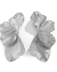 Double Layer Five Petal Flower Earrings Vintage Stripe Leaves