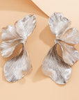 Double Layer Five Petal Flower Earrings Vintage Stripe Leaves