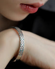 Silver Color Sparkling Zircon Bracelet in hand of black dressed lady