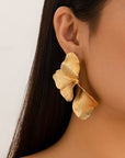 Double Layer Five Petal Flower Earrings Vintage Stripe Leaves