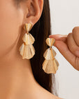 Double Layer Five Petal Flower Earrings Vintage Stripe Leaves