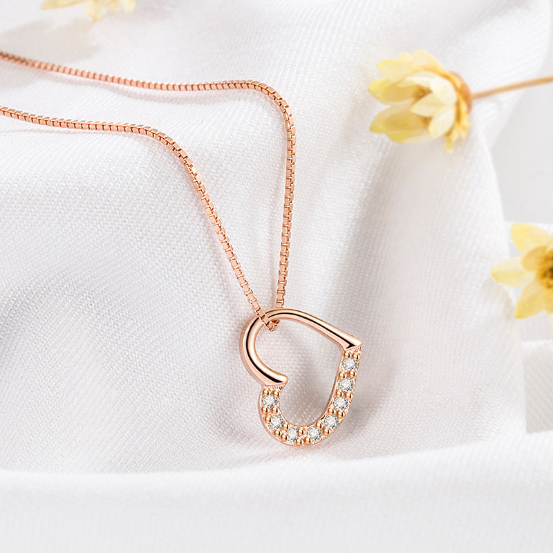 Sterling Silver Love Heart Necklace for Women - Rose Gold Color