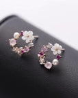 S925 Sterling Silver Fresh Pink Garland Stud Earrings