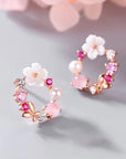 S925 Sterling Silver Fresh Pink Garland Stud Earrings