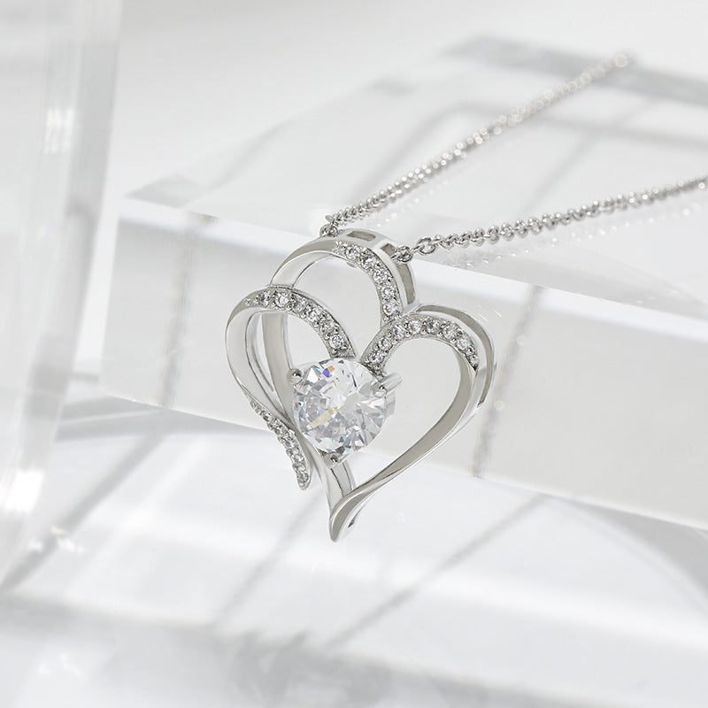 Silver Zircon Double Love Necklace