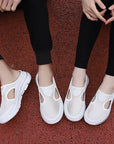 two girls wearing white colored Mesh Shoes Summer Sports Slippers