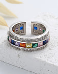 S925 Sterling Silver Light Luxury Set Rainbow Ring Female Colorful Full Diamond