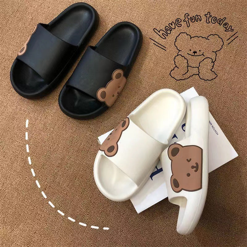 Black & white colored Cute Bear Slippers Summer Beach Shoes