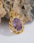 Sterling Silver Inlaid Amethyst Drop Necklace for Women