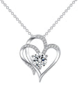 Silver Zircon Double Love Necklace for Women in White Background