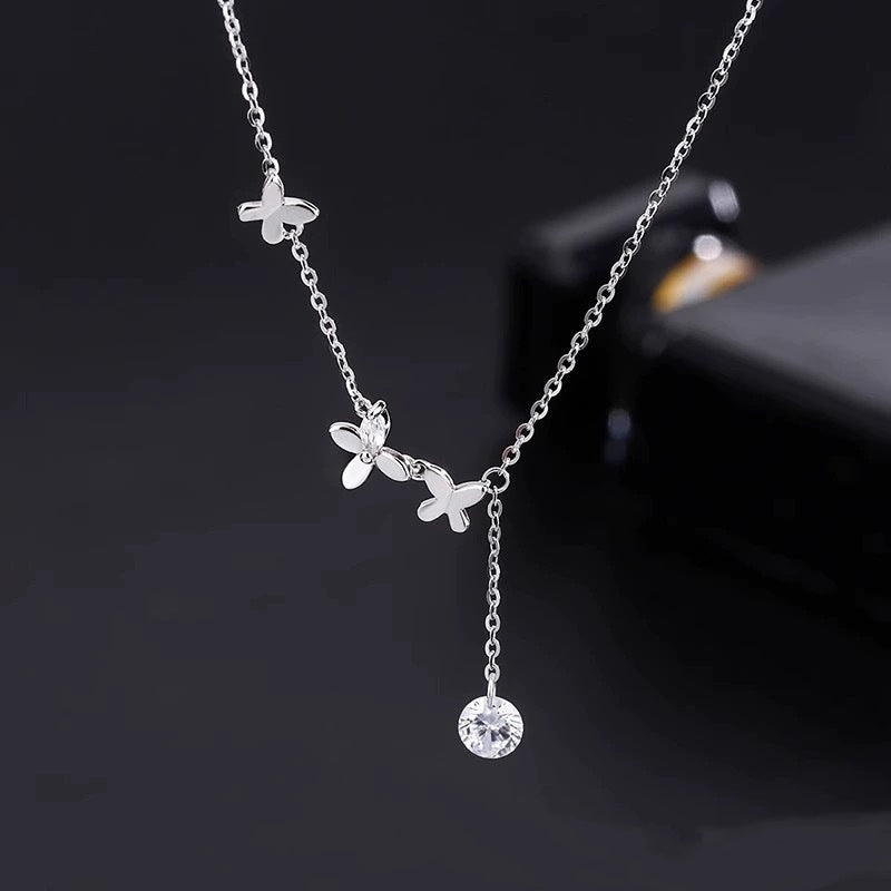 S925 Sterling Silver Butterfly Anklets for Women in black background