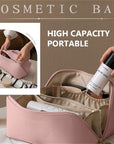 Waterproof Portable Large Capacity Cosmetic Leather Makeup Bag