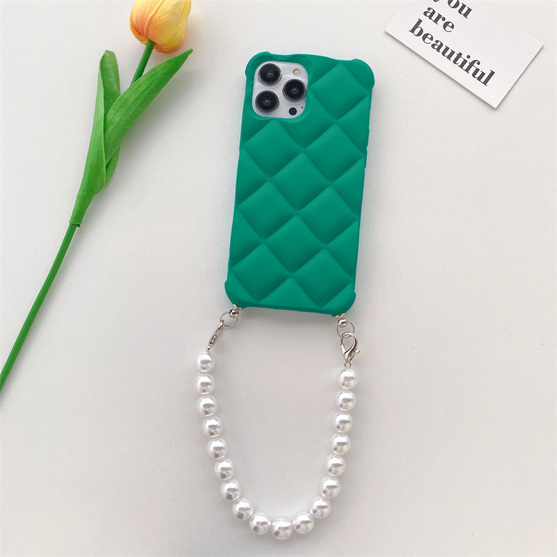 Skin Feeling Diamond  Style Applicable To IP14 Phone Case Pearl Chain