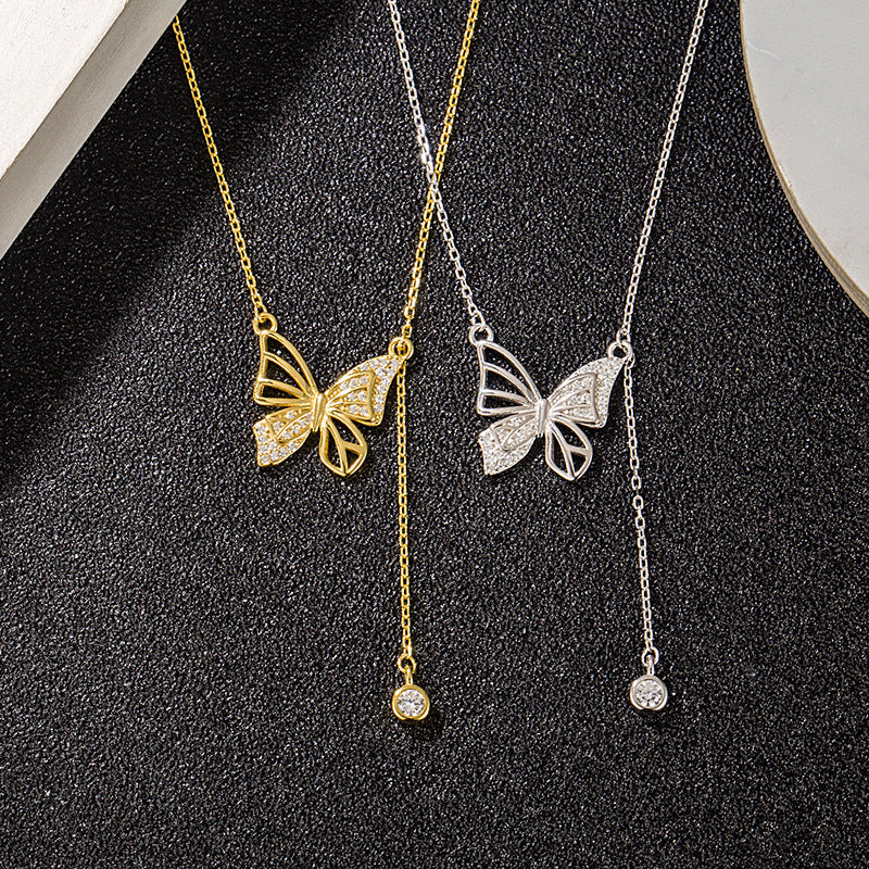 S925 Hollow Butterfly Necklace - Gold & Silver colored