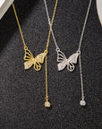 S925 Hollow Butterfly Necklace - Gold & Silver colored