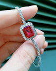 Red color S925 Sterling Silver Emerald Bracelet in hand