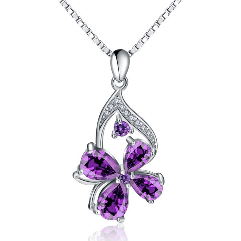 Purple Flower Amethyst Necklace Pendant