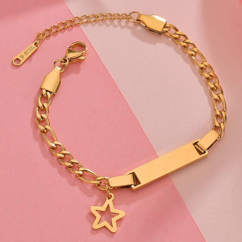 Korean Stainless Steel Curved Bracelet - star locket in pink background