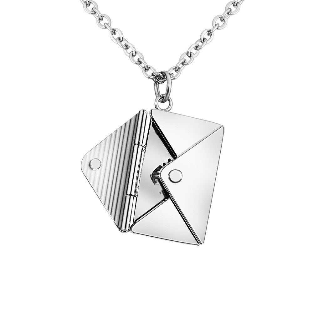 Silver Opened Love Letter Envelope Necklace for Women