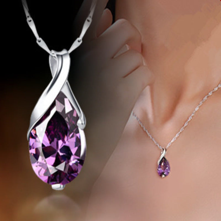 Woman wearing Sweet Purple Crystal Necklace