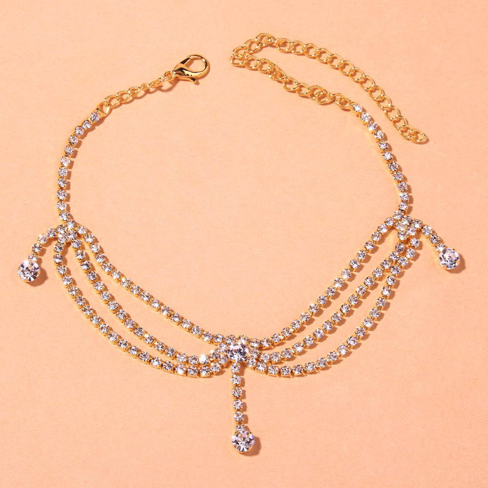 Rhinestone Layered Anklet for Women with stones