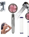 Propeller Driven Shower Head With Stop Button And Cotton Filter Turbocharged High Pressure Handheld Shower Nozzle