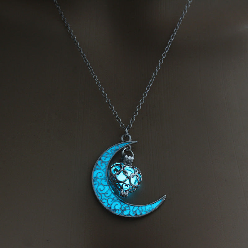 Girl wearing Blue Glowing Silver Plated Necklace