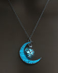 Girl wearing Blue Glowing Silver Plated Necklace