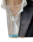 White shirt girl wearing Natural Freshwater Long Pearl Necklace