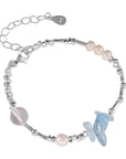 Aquamarine Silver Combination Women's Inlaid Natural Stone Series All-match Silver Necklace Bracelet