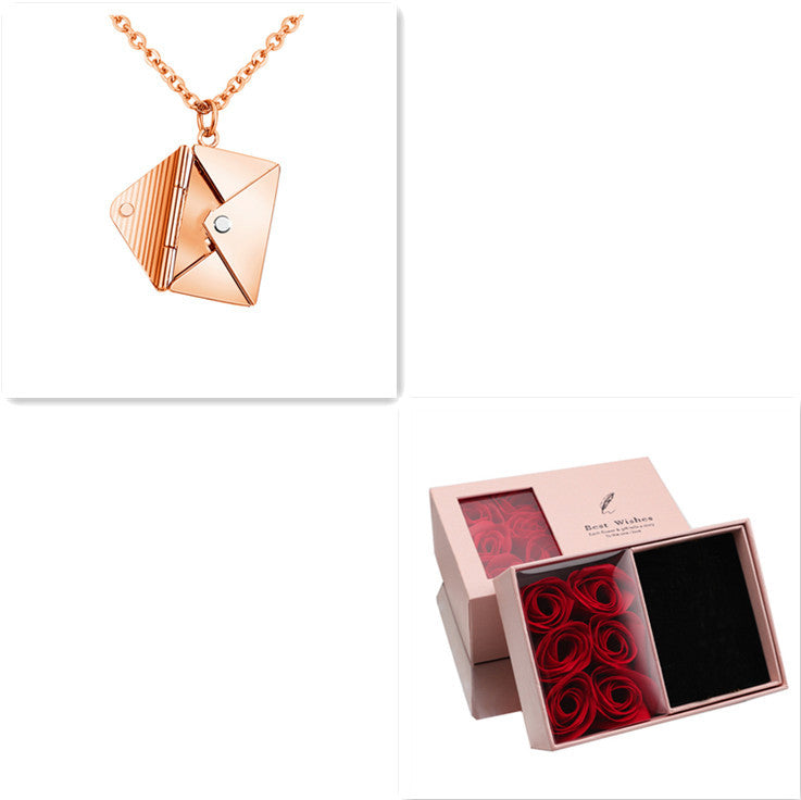 Rose Gold Love Letter Envelope Necklace with Box