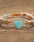 Amazonite String Braided Heart Bracelet with white beads