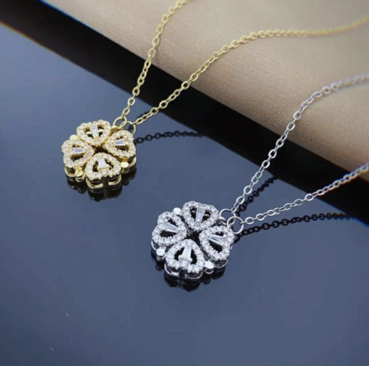 Two different Magnetic Folding Four Leaf Clover Necklaces