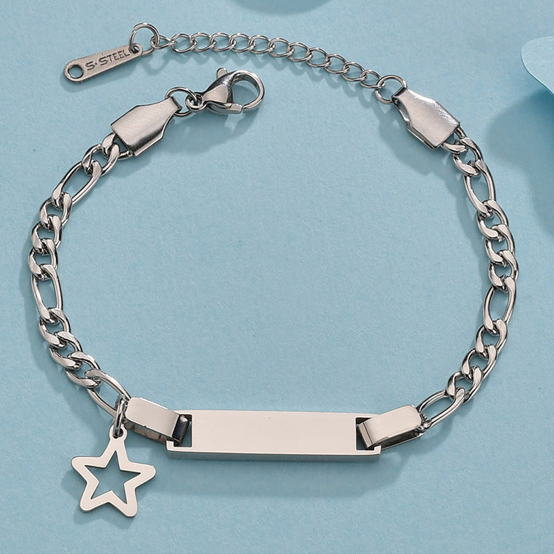 Korean Stainless Steel Curved Bracelet - Star locket in blue background