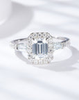 925 Sterling Silver D-color Emerald Cut Moissanite Ring