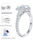 925 Sterling Silver D-color Emerald Cut Moissanite Ring