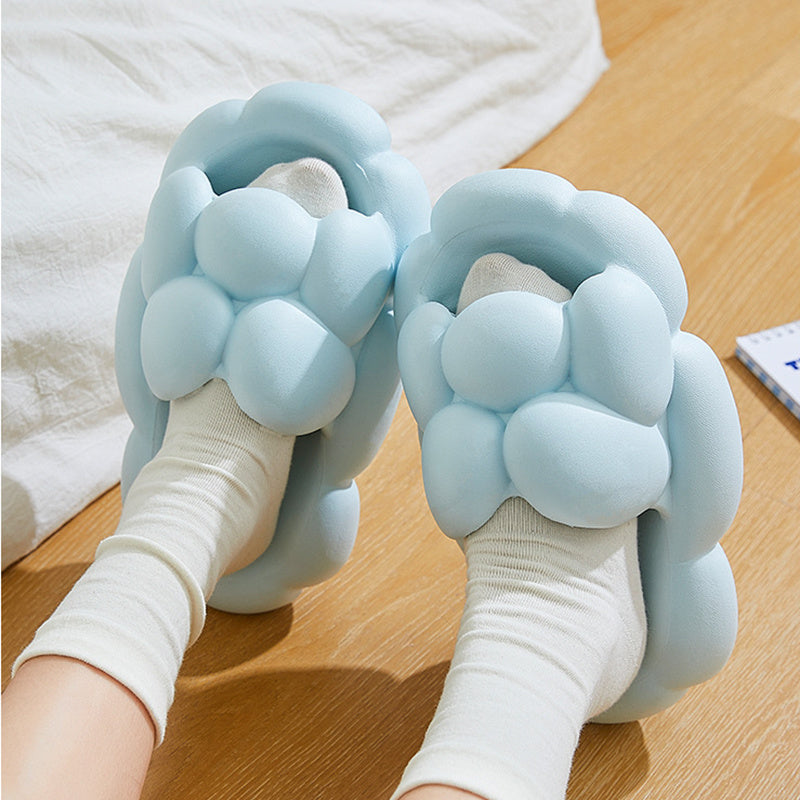 Girl wearing blue colored Soft Cloud Design Cute House Slippers for Women