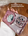 Makeup Mirror Bracket Phone Case Glitter Protective Cover