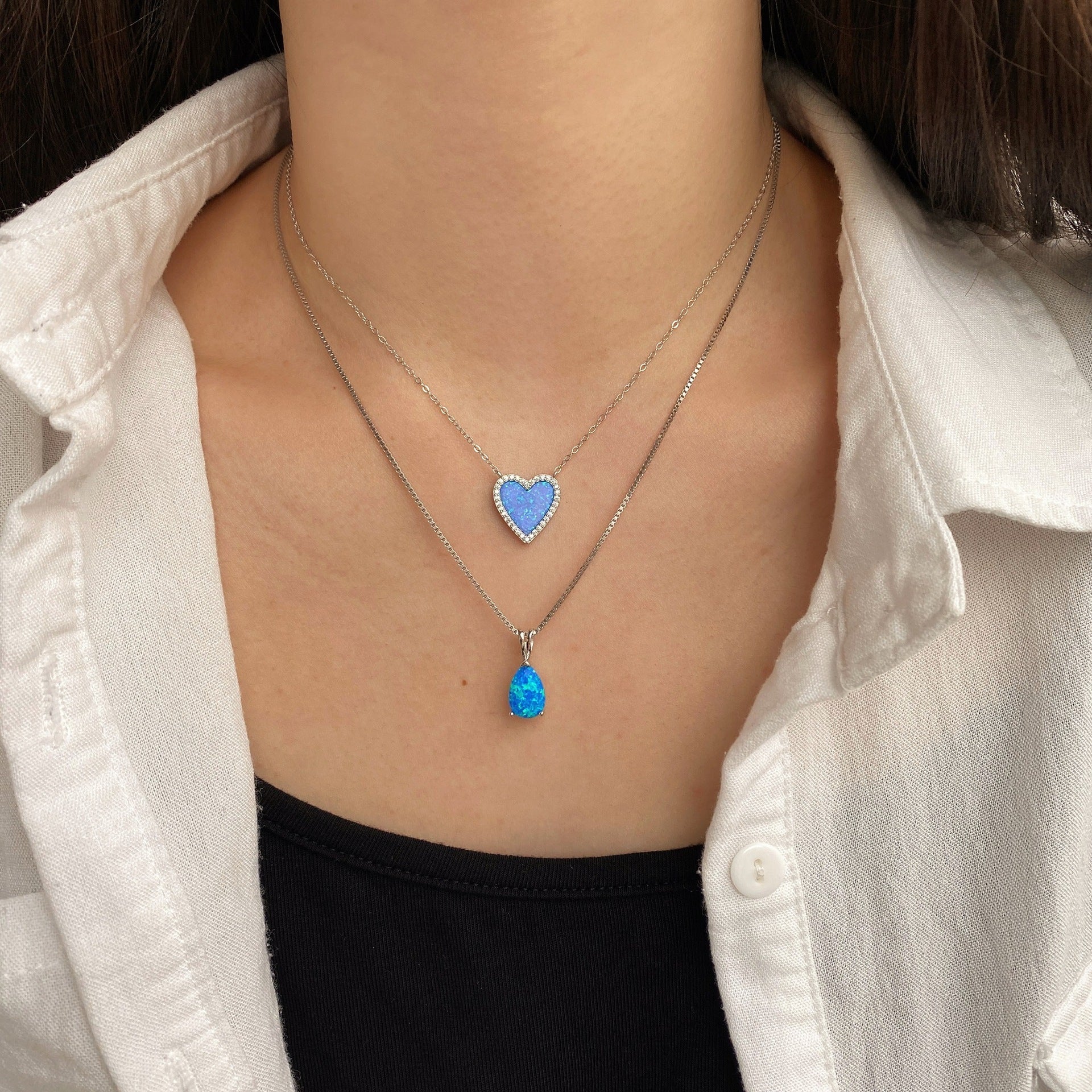 S925 Sterling Silver Drop Necklace with Love necklace