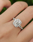 925 Sterling Silver D-color Emerald Cut Moissanite Ring